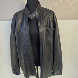 Mens 100%  Goatskin Leather Coat Size XXL  Made In Indonesian  Biker Streetwear